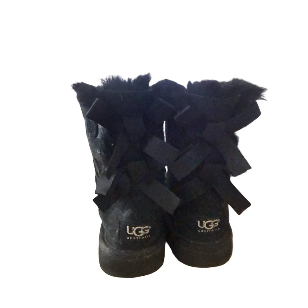 UGG Australia Bailey Bow Todler's Size 12 US Black Suede Shearling Boots 3280T